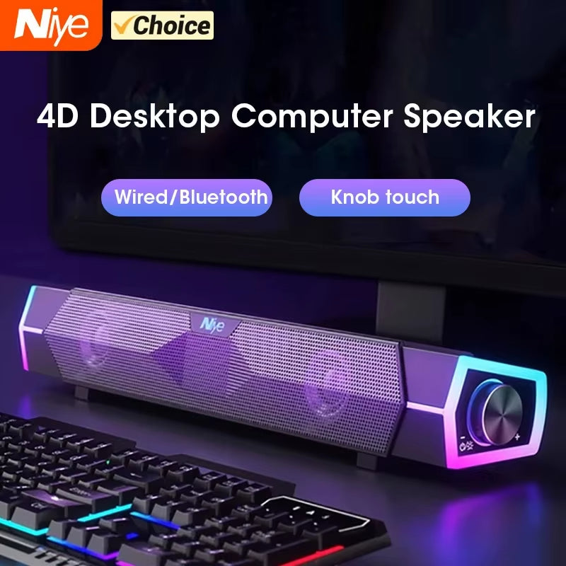 4D Computer Speakers Bluetooth 5.0 Wired Loudspeaker Surround Soundbar Speaker Stereo Subwoofer Sound Bar for Laptop Notebook PC
